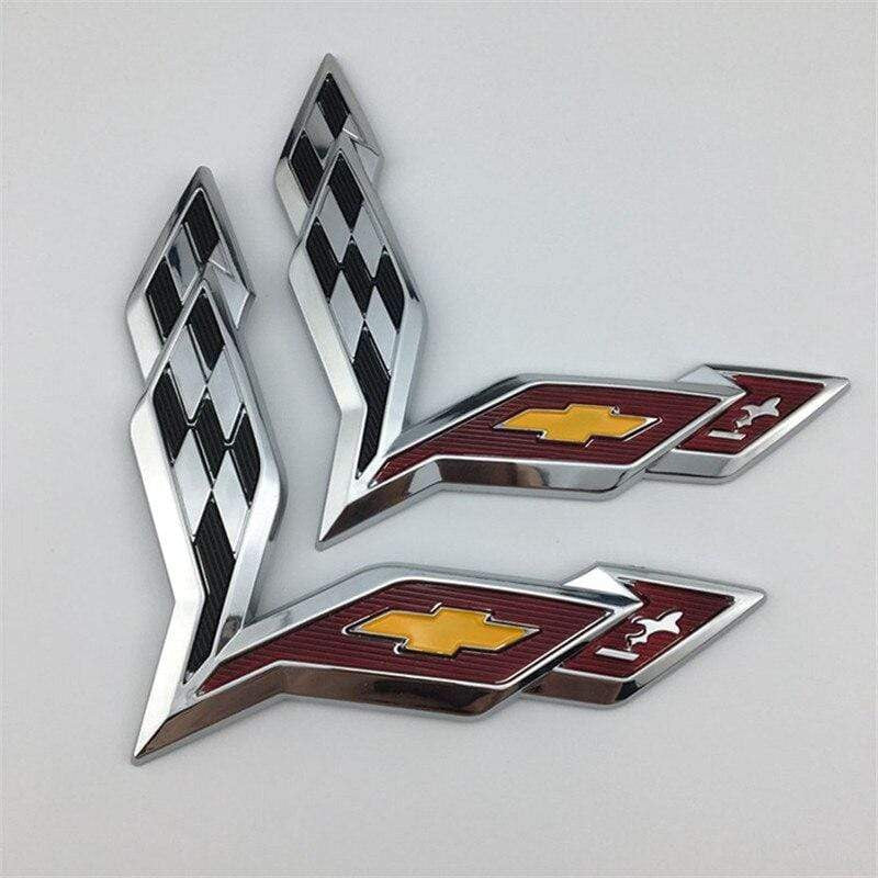 2 Pcs 3D Car Styling For Chevrolet Corvette Aveo Cruze Malibu Captiva Trax Niva Captiva Front Emblem Sticker Rear Trunk Badge Decal - larahd