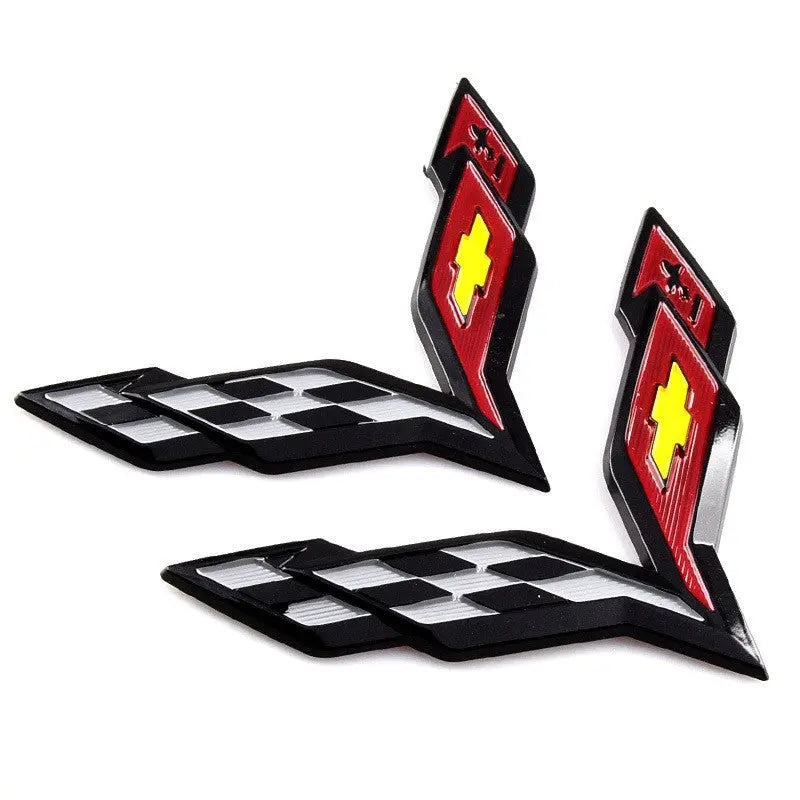 2Pcs Corvette Wing Emblem Sticker Front Rear Trunk Badge For Chevy C6 Chevrolet Corvette - larahd