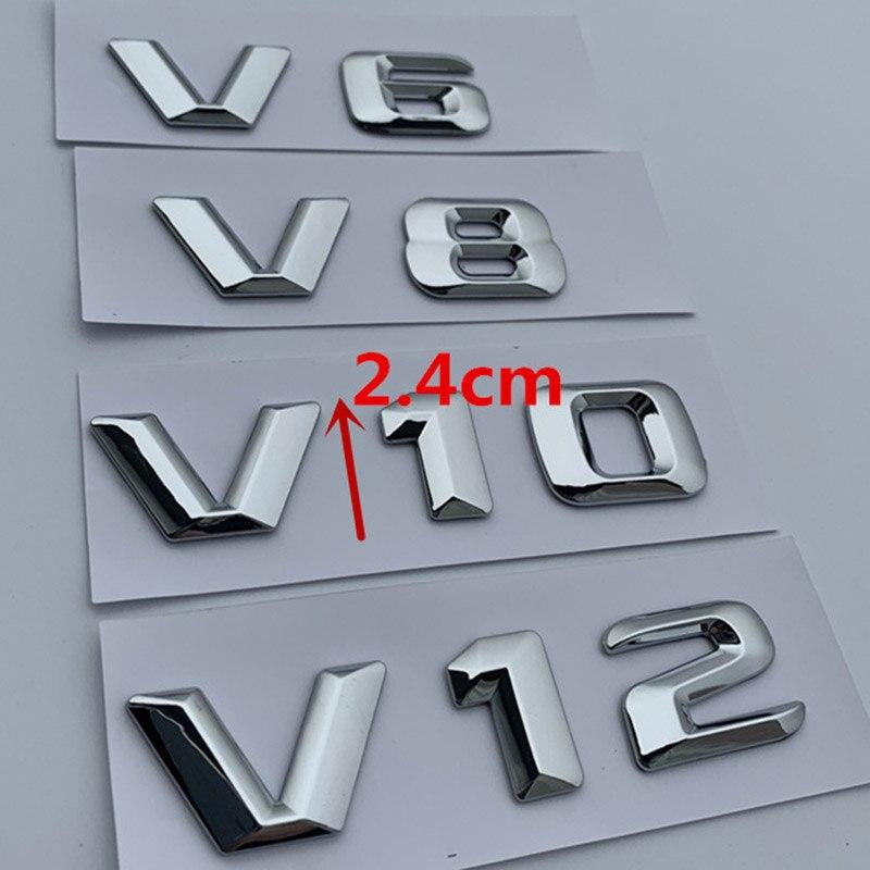 V6 V8 V10 V12 Letter Number Chrome Emblem Logo for Mercedes Benz C200 E300 Car Styling Fender Discharging Capacity Mark Sticker - larahd