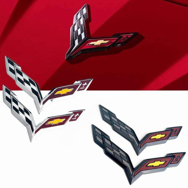 2 Pcs 3D Car Styling For Chevrolet Corvette Aveo Cruze Malibu Captiva Trax Niva Captiva Front Emblem Sticker Rear Trunk Badge Decal - larahd