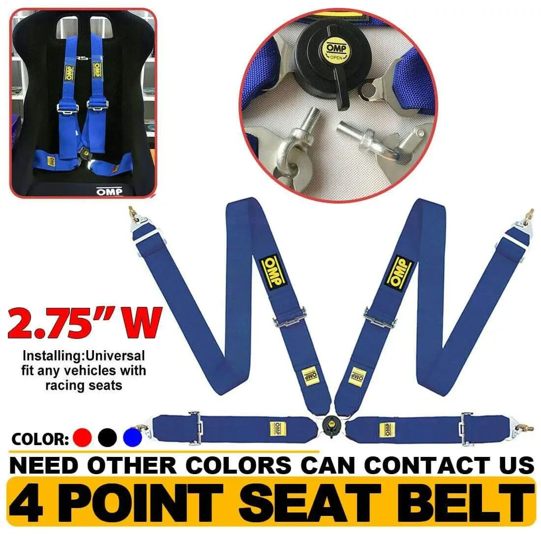 1 Set Universal Red/Black/Blue 4 Point Camlock Quick Release Racing Car Seat Belt Harness - larahd