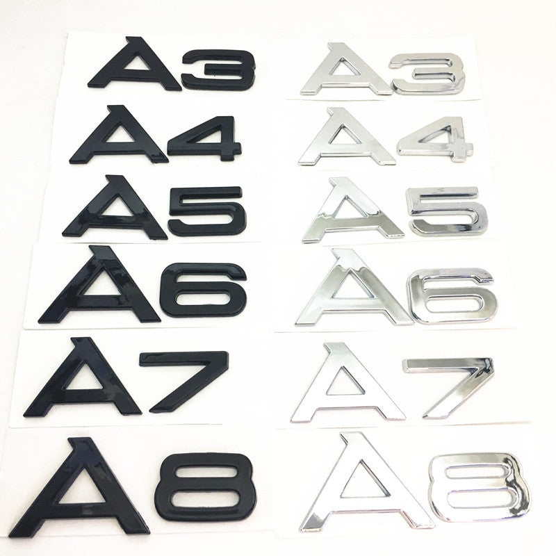 1 Pcs For Audi Black/Silver A 3 4 5 6 7 8 Rear Bumper Trunk Emblem Stickers Badge Decals - larahd