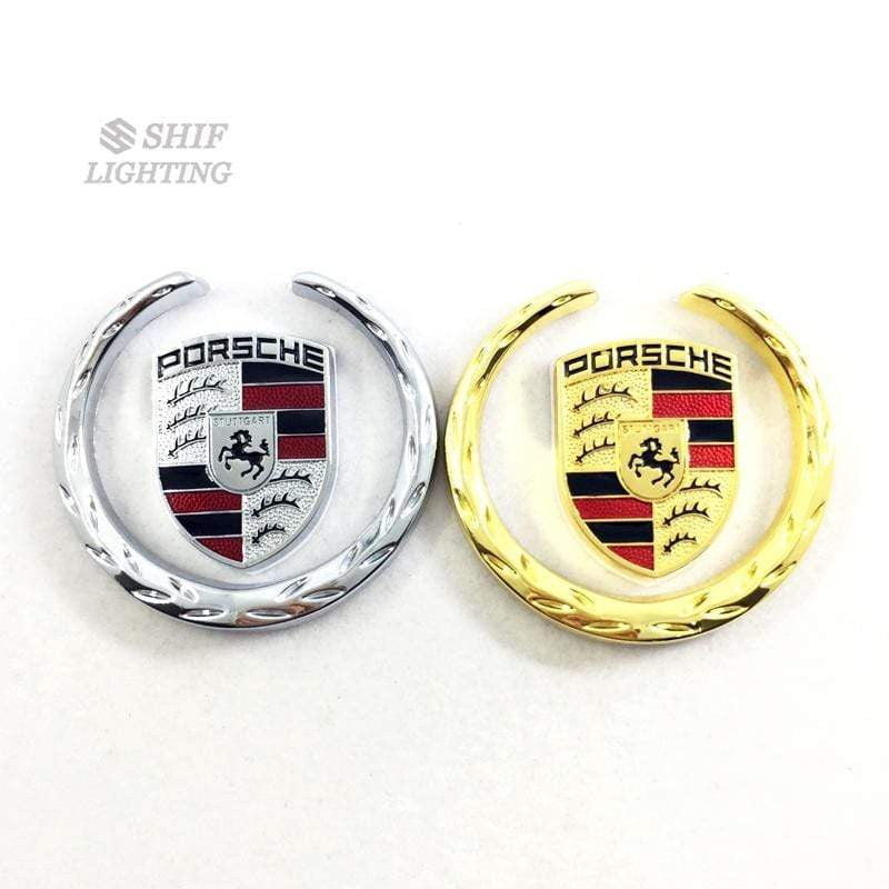 2 x Metal PORSCHE Horse Logo Car Auto Rear Trunk Lid Decorative Emblem Sticker Badge Decal For Porsche - larahd